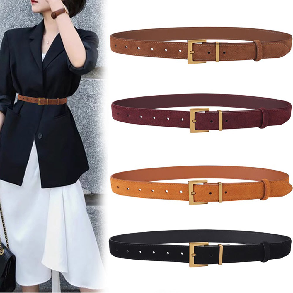 Women's Genuine Suede Leather Belt Classic Pin Buckle Cowhide Belts