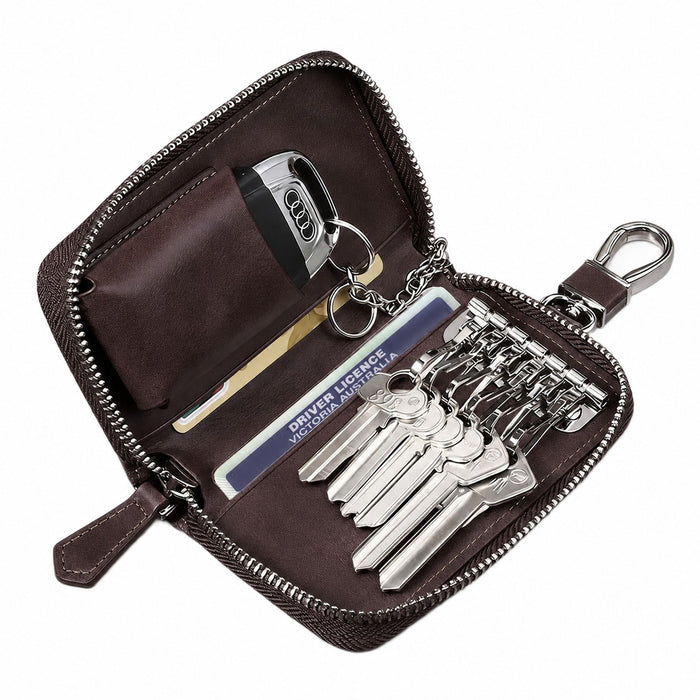 Leather-Look Car Key Organiser Pouch with Zip & Clip – 3 Colours Key Bag