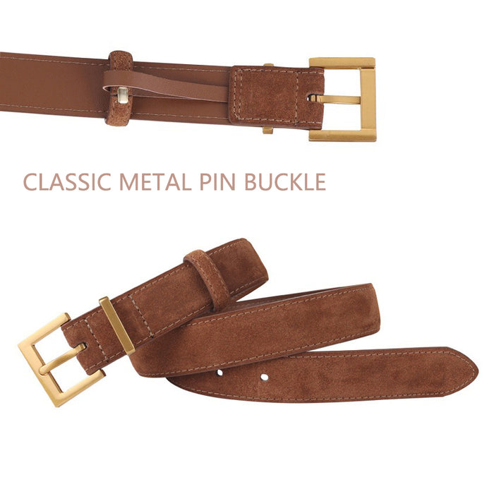 Women's Genuine Suede Leather Belt Classic Pin Buckle Cowhide Belts