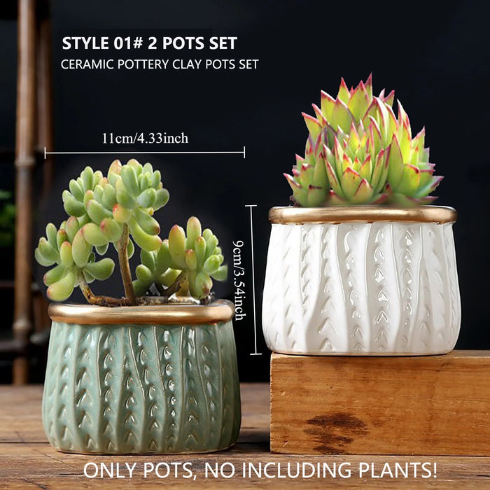 2/5/8 Pots Set Ceramic Clay Pottery Pots Succulent Flower Planter Draining Hole