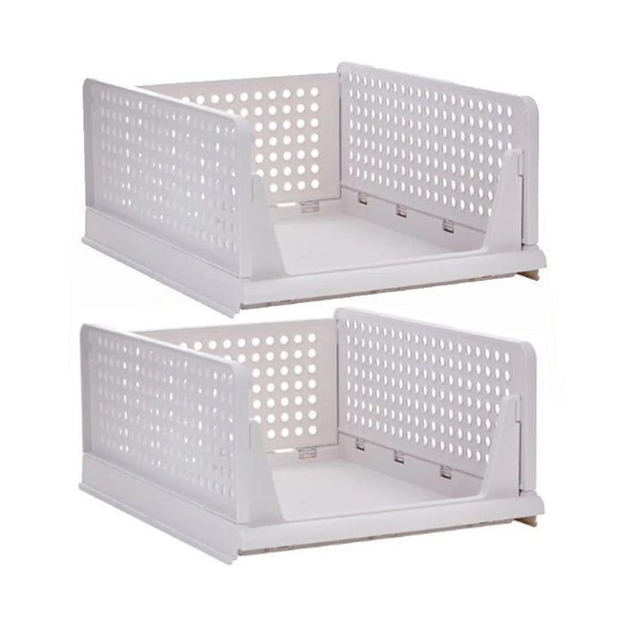 2Pcs Stackable Wardrobe Storage DIY Closet Organizer Clothes Shelf Rack