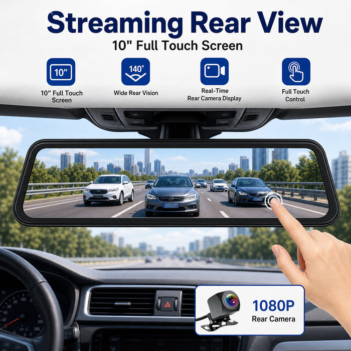 4K Streaming Mirror WiFi Dash Cam with Wireless CarPlay and Android Auto