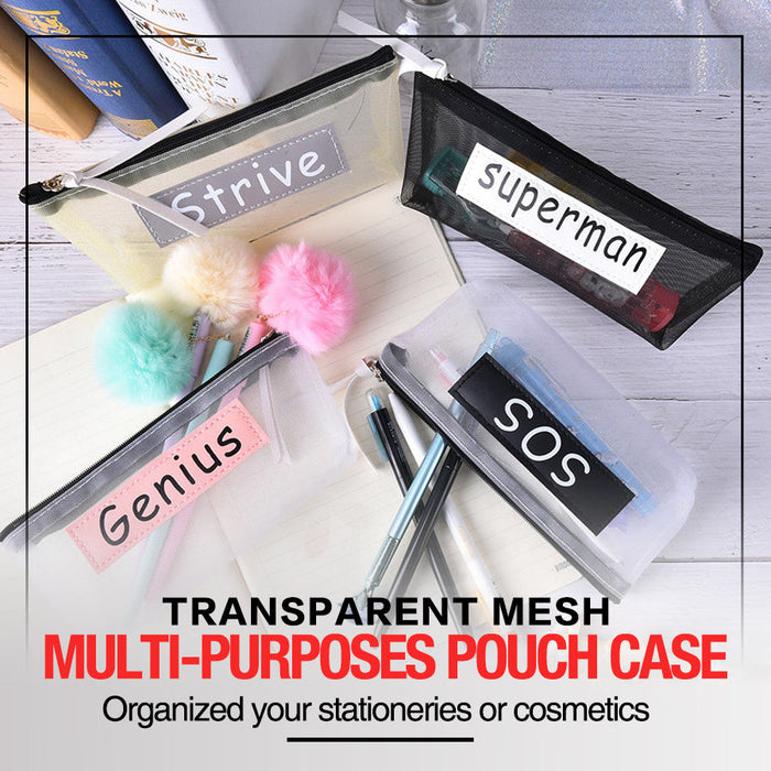 Transparent Mesh Pen Storage Grid Office Cosmetics Makeup Pencil Bag Pouch Case