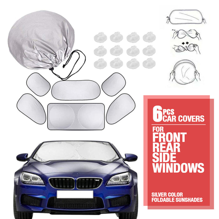 Set of 6 Auto Front Rear Windshield Side Window Sun Shade Car Visor Cover Block