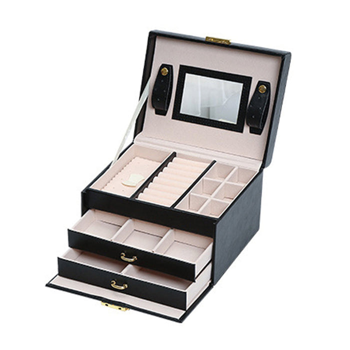 Jewellery Box With Mirror Double Drawers Organizer Storage Lock Case