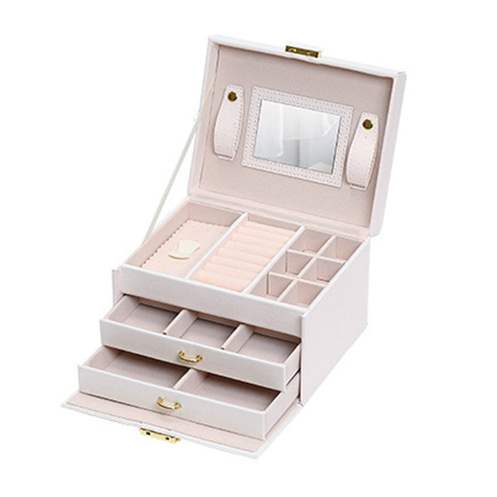 Jewellery Box With Mirror Double Drawers Organizer Storage Lock Case