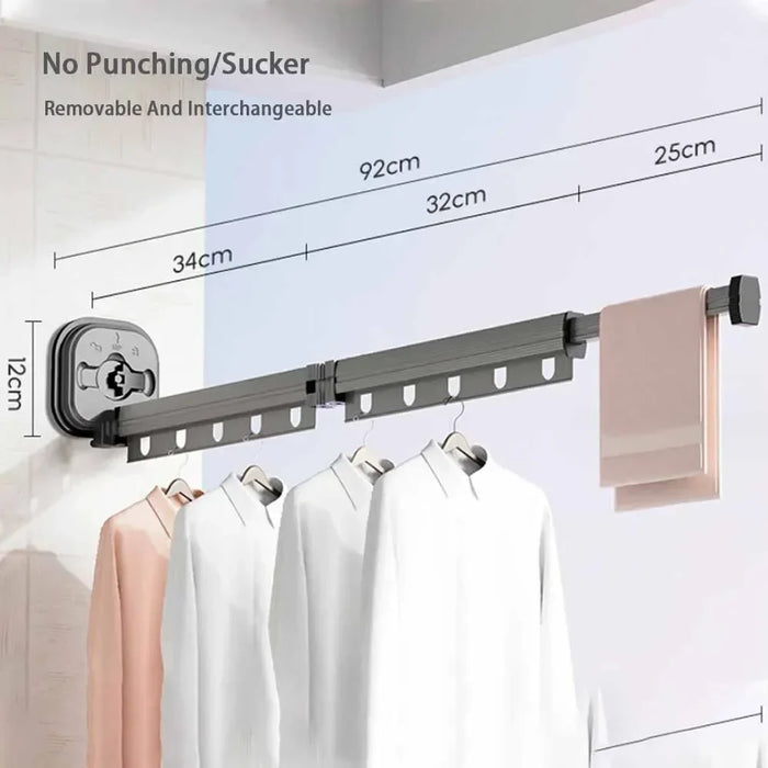 Punch-free Folding Clothes Hanger Retractable Wall Mount Cloth Drying Rack