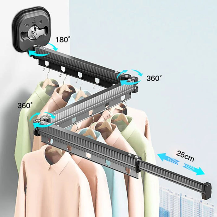 Punch-free Folding Clothes Hanger Retractable Wall Mount Cloth Drying Rack