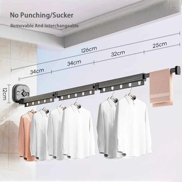 Punch-free Folding Clothes Hanger Retractable Wall Mount Cloth Drying Rack