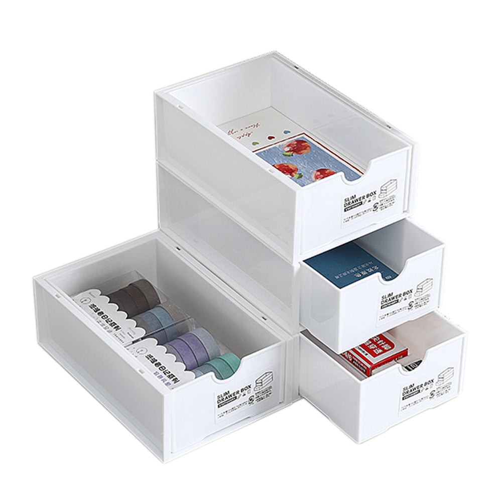 4 Pcs Set Stackable Desktop storage Box Drawer Transparent Plastic Stationery Cosmetic Organizer Box – detail 9