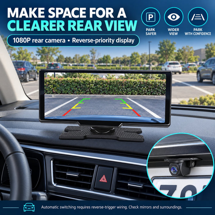10.26" Wireless CarPlay Android Auto 2.5K Front & 1080P Rear Dash Cam