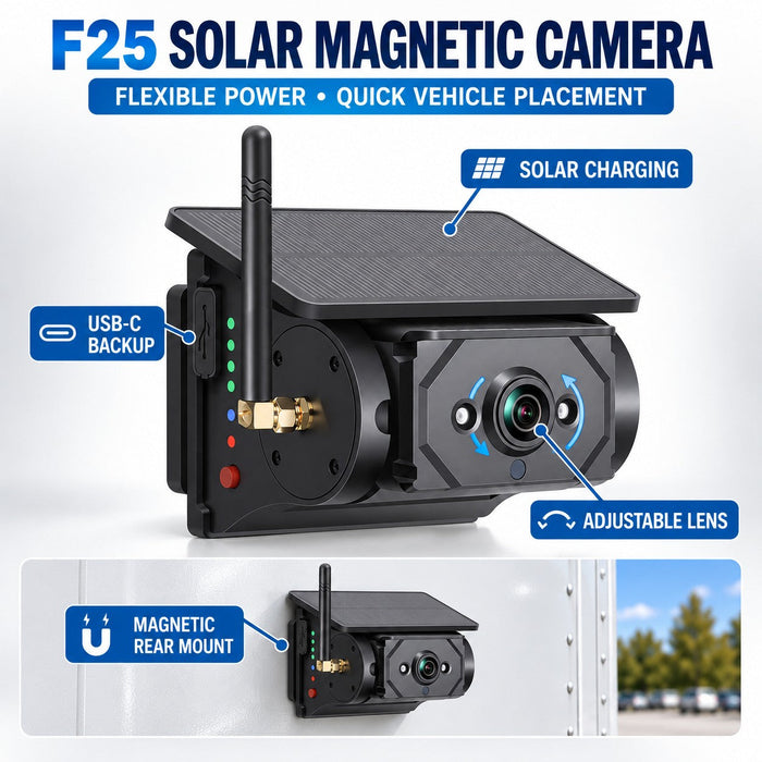 7" Wireless Solar Backup Camera System with BSD & F25 Magnetic Camera for RV Trucks