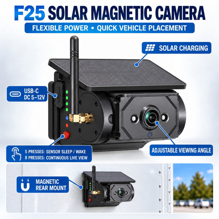 10.1" Dual-View BSD Wireless Solar Backup Camera System with 2 Magnetic Cameras & 64GB Card