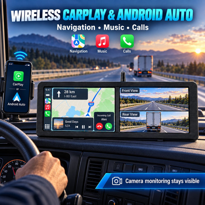 15.88" Dual-Screen Wireless CarPlay BSD Camera System with 2 Solar Magnetic Cameras & 64GB Card