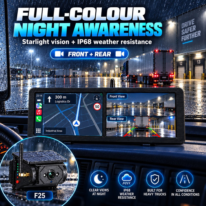 15.88" Dual-Screen Wireless CarPlay BSD Camera System with 2 Solar Magnetic Cameras & 64GB Card