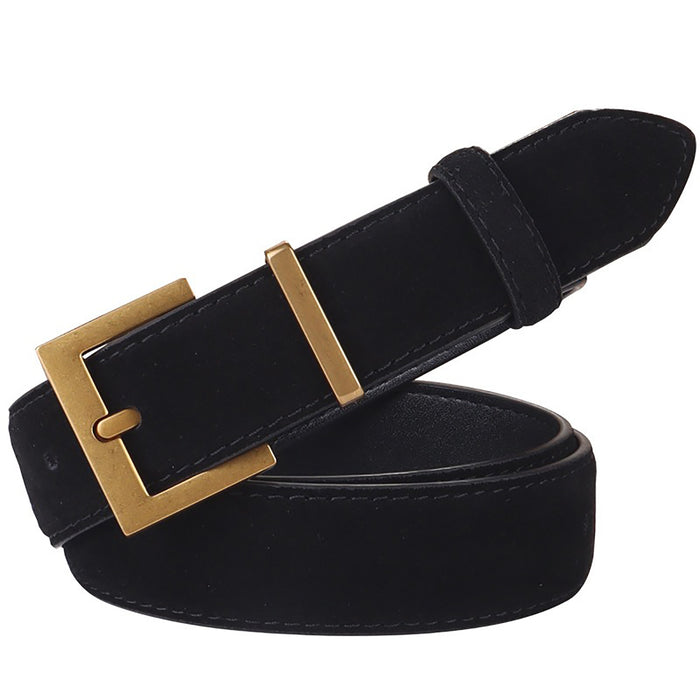 Women's Genuine Suede Leather Belt Classic Pin Buckle Cowhide Belts