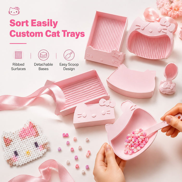 13-Piece Cat-Themed Fuse Bead Tool Set with Trays, Scoops, Styluses & Funnel