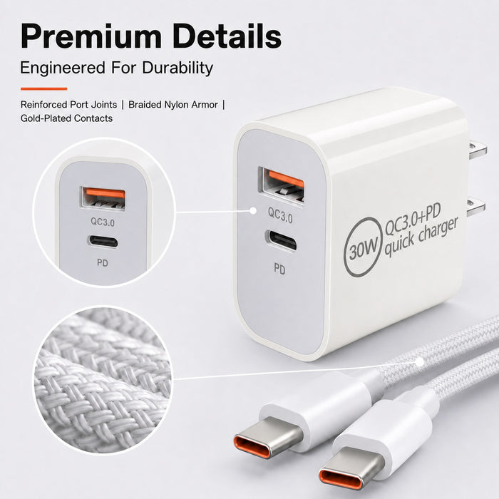 2-Pack 30W USB-C Fast Charger with C to C Cables Dual Port AU Plug (SAA Approved)