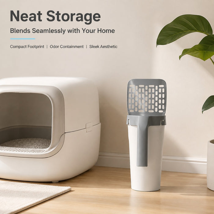 All-in-One Integrated Cat Litter Scoop with Trash Can & 90 Litter Bags