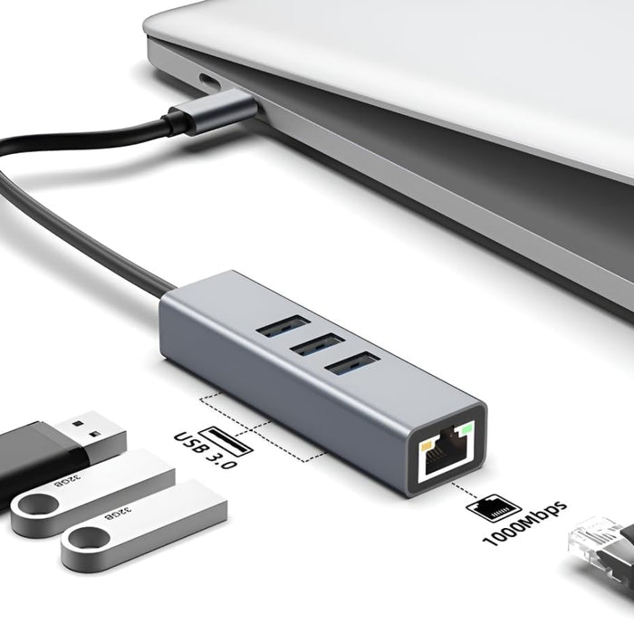 USB C to Ethernet Adapter with 1000Mbps Gigabit RJ45 and 3xUSB 3.0 Ports