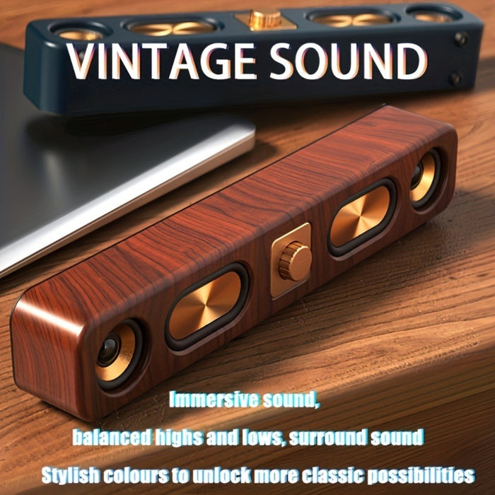 Retro Wood Grain Wireless Bluetooth Speaker Soundbar Deep Bass USB/TF/AUX Inputs