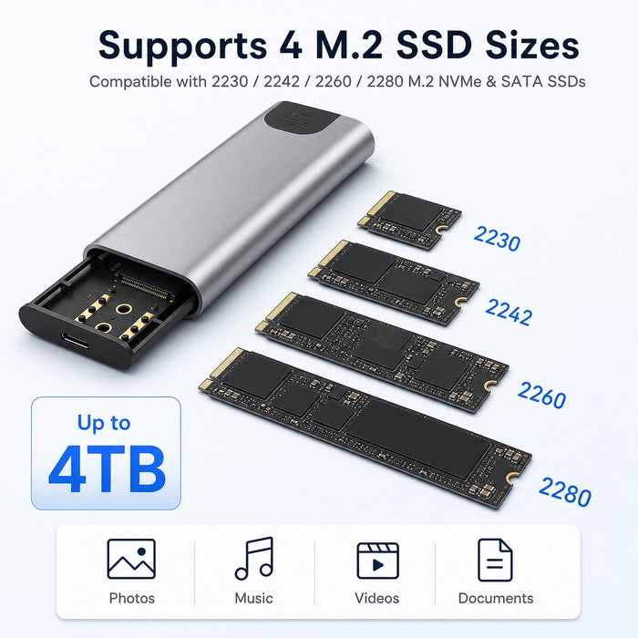 M.2 NVMe SATA SSD Enclosure USB 3.2 Gen2 10Gbps Aluminum M.2 SSD Case
