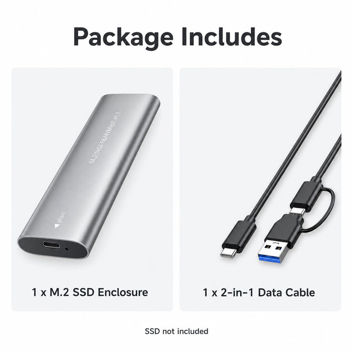 M.2 NVMe SATA SSD Enclosure USB 3.2 Gen2 10Gbps Aluminum M.2 SSD Case