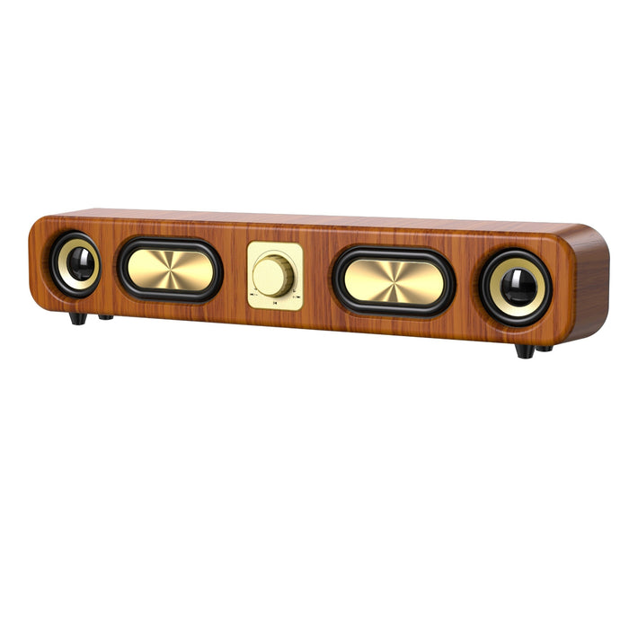 Retro Wood Grain Wireless Bluetooth Speaker Soundbar Deep Bass USB/TF/AUX Inputs