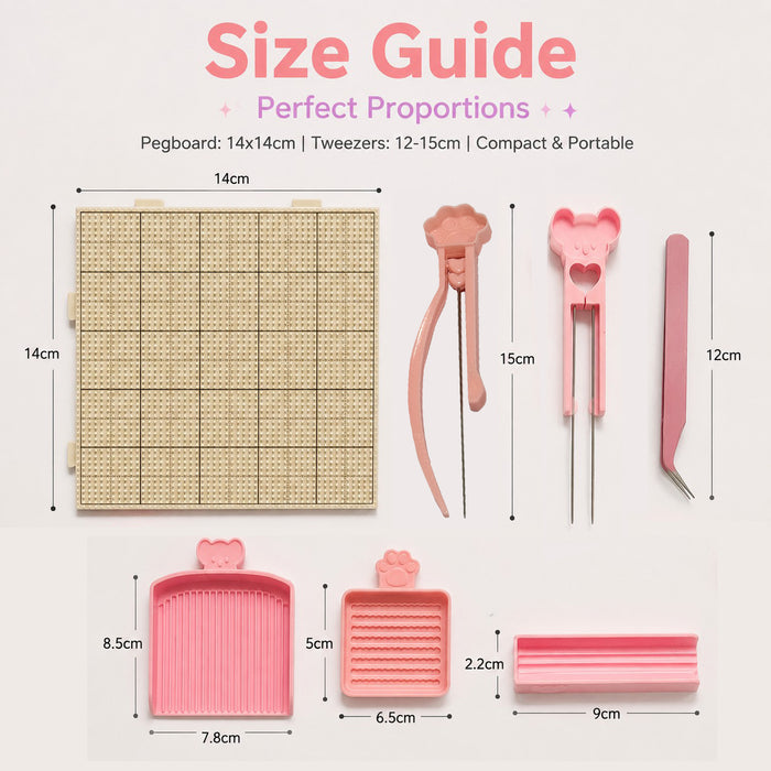 7Pcs Cute Fuse Bead Tool Set with Pegboard and Precision Tweezers