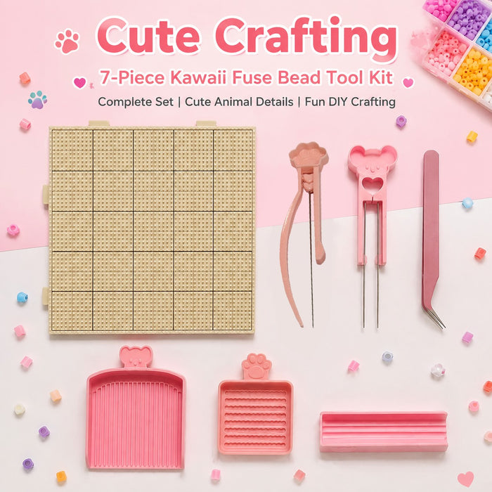 7Pcs Cute Fuse Bead Tool Set with Pegboard and Precision Tweezers