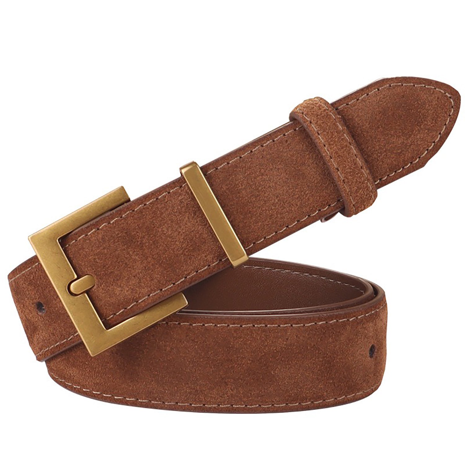 Women's Genuine Suede Leather Belt Classic Pin Buckle Cowhide Belts