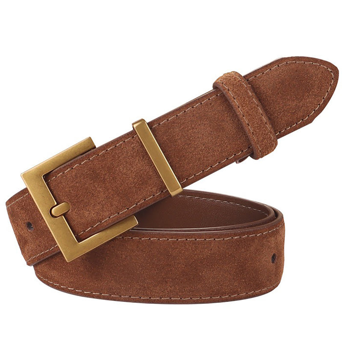 Women's Genuine Suede Leather Belt Classic Pin Buckle Cowhide Belts