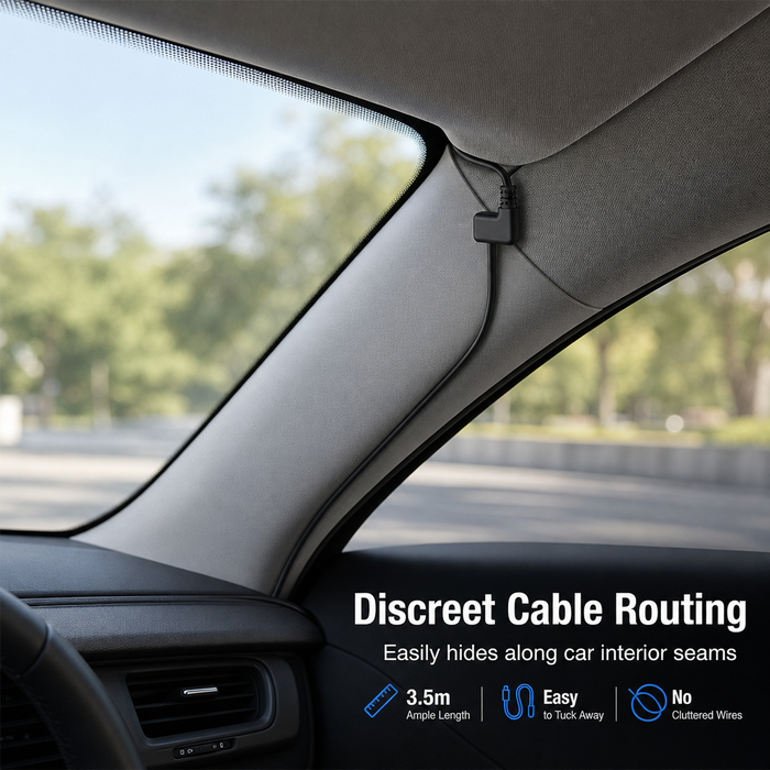 3.5m USB-A to Right-Angle USB-C Type-C Dash Cam Power Cable
