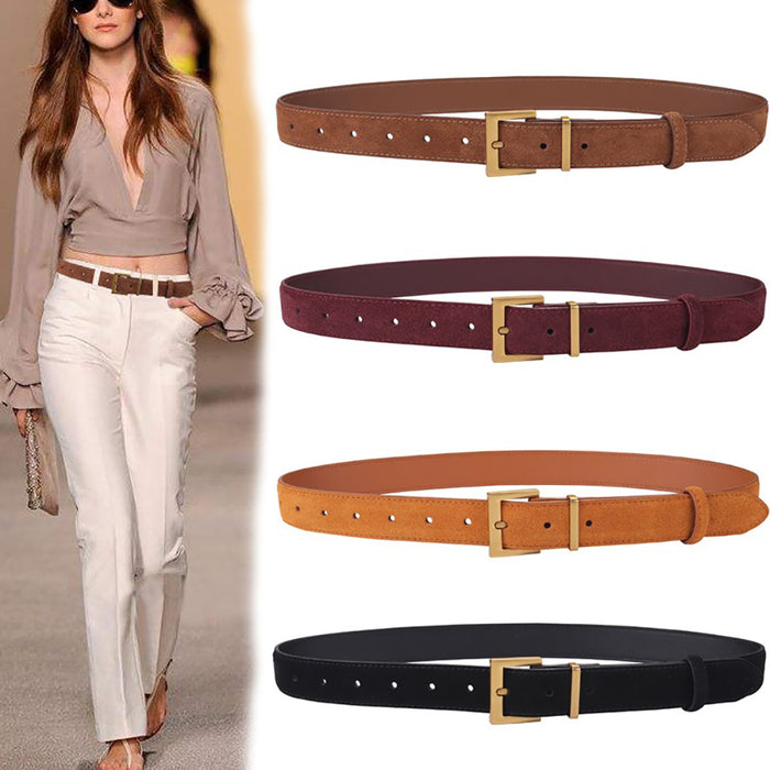 Women's Genuine Suede Leather Belt Classic Pin Buckle Cowhide Belts
