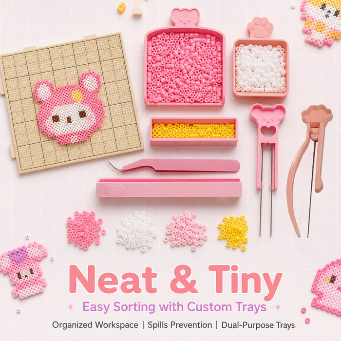 7Pcs Cute Fuse Bead Tool Set with Pegboard and Precision Tweezers