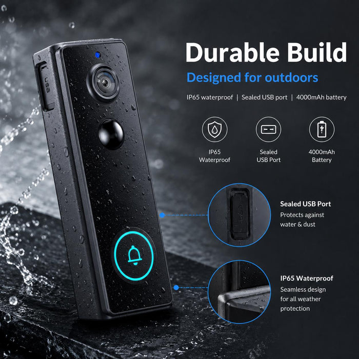 WiFi Smart Wireless Video Doorbell Camera with Chime and 32GB Card