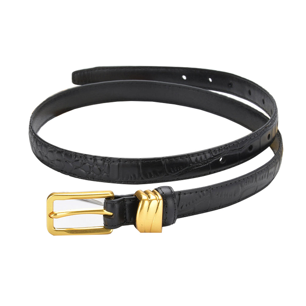 Genuine leather with Crocodile pattern pin buckle thin belt jeans belt for women – detail 8