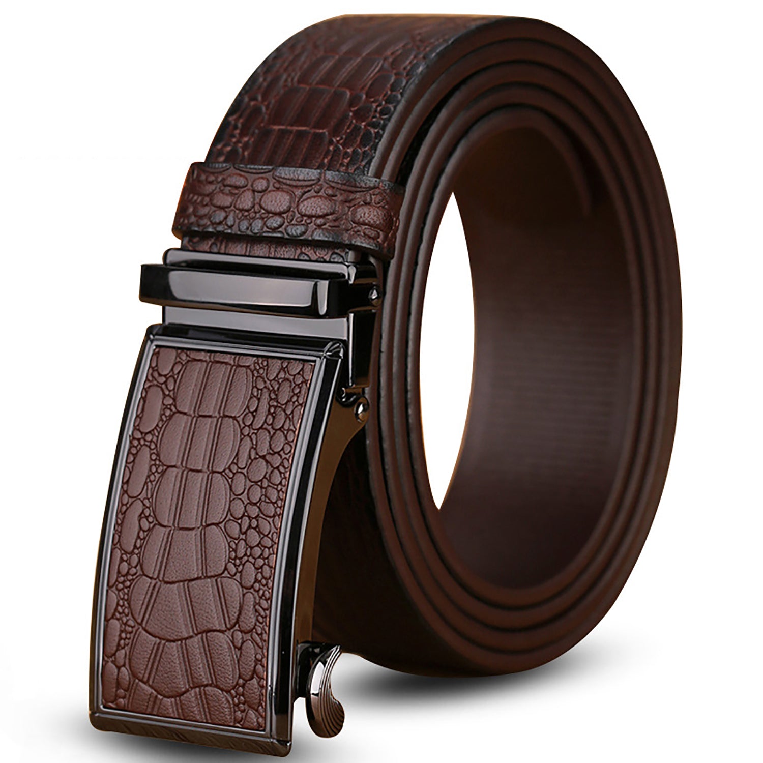 Genuine Cowhide Embossed with Crocodile Pattern Belt  Luxury Business Automatic Belts