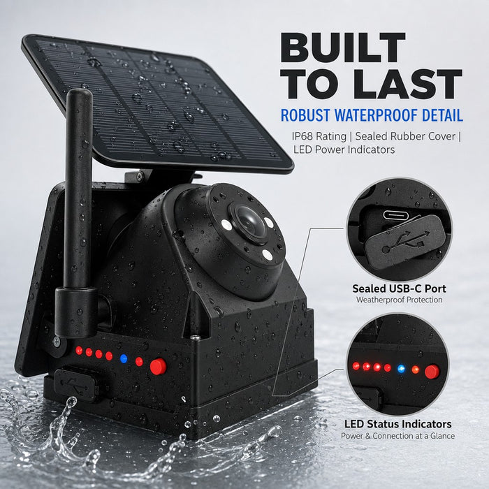 Solar WiFi Vehicle HD Camera No Monitor Required 9600mAh Magnetic