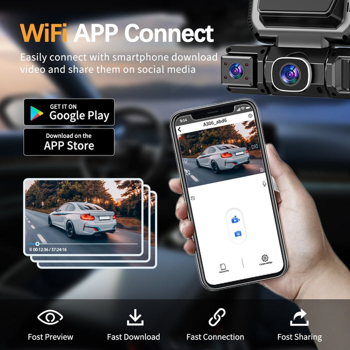 WiFi 4-Channel 1080P Dash Cam Front Cabin Side Rear Camera with 32GB Card