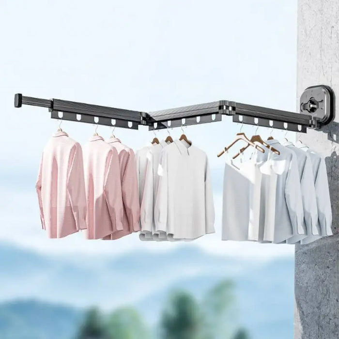 Punch-free Folding Clothes Hanger Retractable Wall Mount Cloth Drying Rack