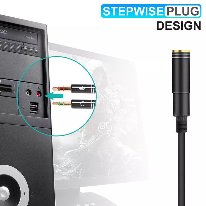 3.5mm Stereo Audio 2 Male to Female AUX Headphone Mic Y Splitter Cable Adapter