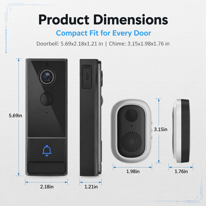 Wi-Fi Smart Wireless Video Doorbell Camera with Chime and 32GB Card