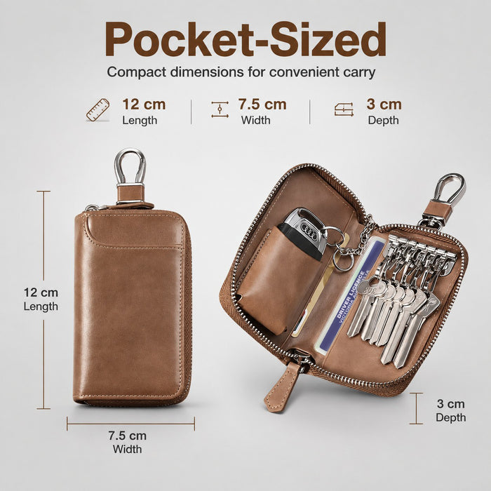 Leather-Look Car Key Organiser Pouch with Zip & Clip – 3 Colours Key Bag