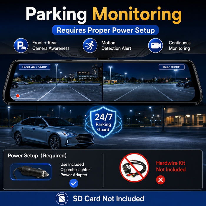 4K Streaming Mirror Wi-Fi Dash Cam with Wireless CarPlay and Android Auto