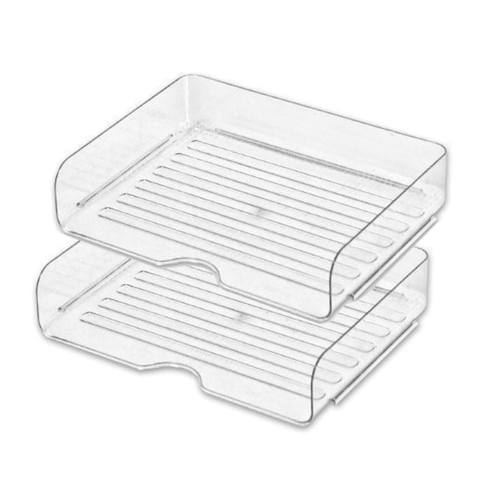 2-Pack Desk Letter Tray Set A4 Size PET Stackable Document Organizer Office Desktop File Paper Holder
