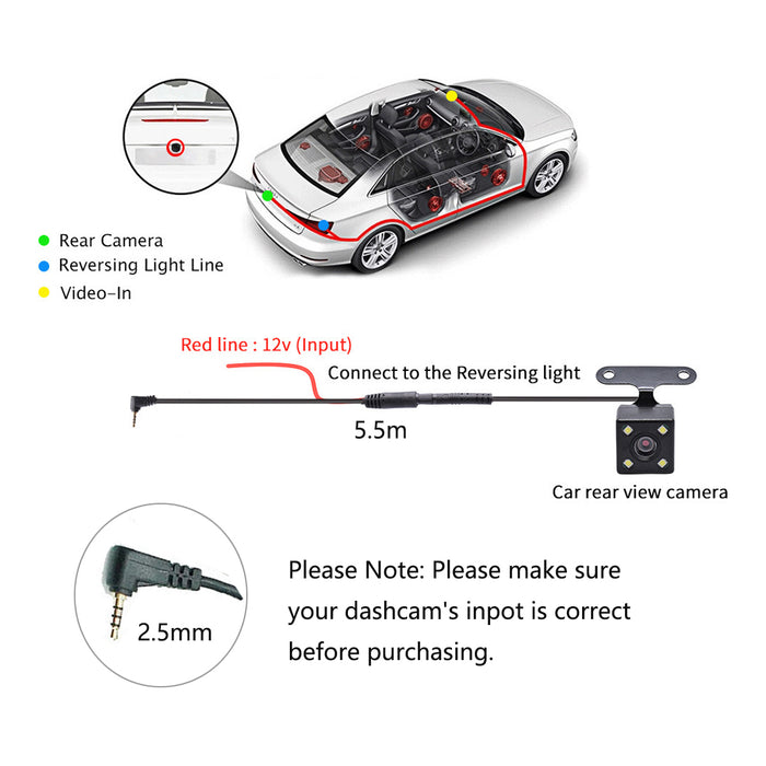 4-12 LED AHD Car Rear Camera Auto Parking Monitor Night Vision With 5.5m Cable