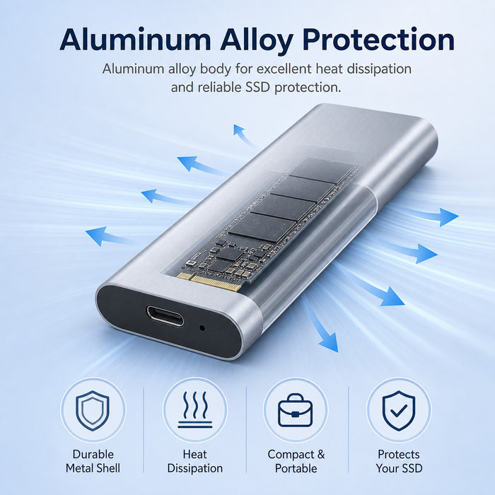 M.2 NVMe SATA SSD Enclosure USB 3.2 Gen2 10Gbps Aluminum M.2 SSD Case
