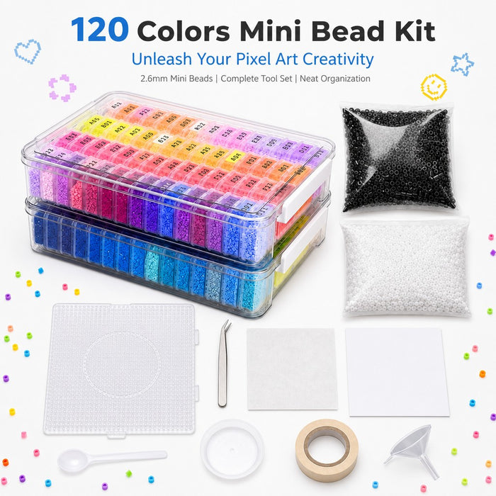 120 Colour 2.6mm Mini Fuse Beads Kit with Storage Cases & Accessories