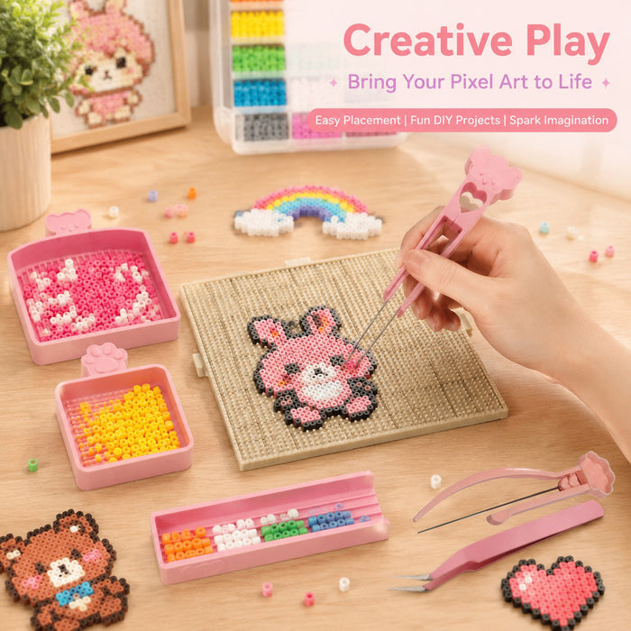 7Pcs Cute Fuse Bead Tool Set with Pegboard and Precision Tweezers